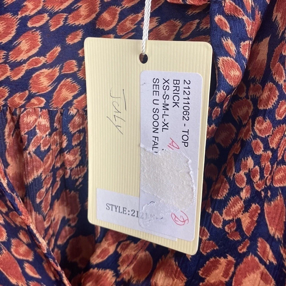 Anthropologie See U Soon Orange Navy Blue Splotch Animal Print Blouse - Size S - Picture 6 of 12